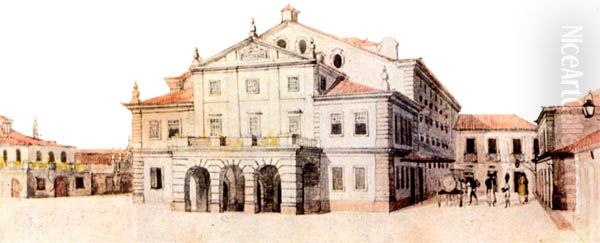 Facade of Sao Joao Theatre in Rio de Janeiro, Brazil Oil Painting by Jean-Baptiste Debret