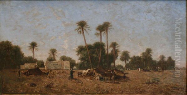 Tentes de la smalah de Si-Hamed-Bel-Hadj, Sahara Oil Painting by Eugene Fromentin