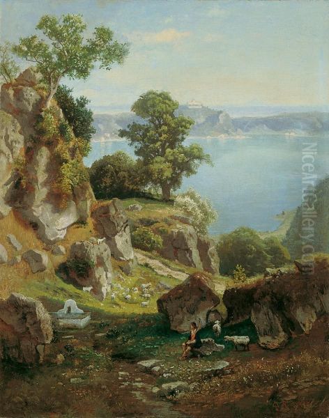 At Lake Nemi Oil Painting by Karl Gustav Rodde