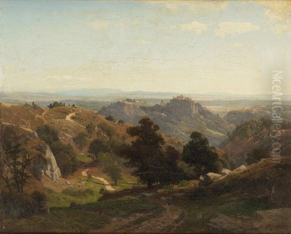 Landscape with a castle Oil Painting by Karl Gustav Rodde