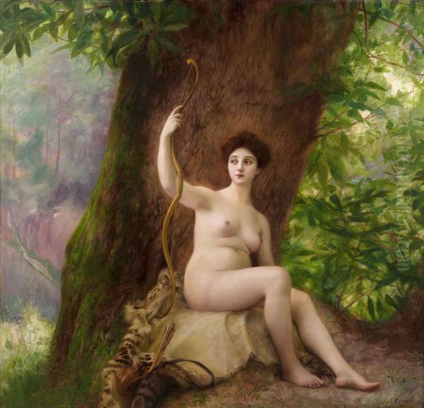 Woman as Diana in nature Oil Painting by Gustave-Claude-Etienne Courtois