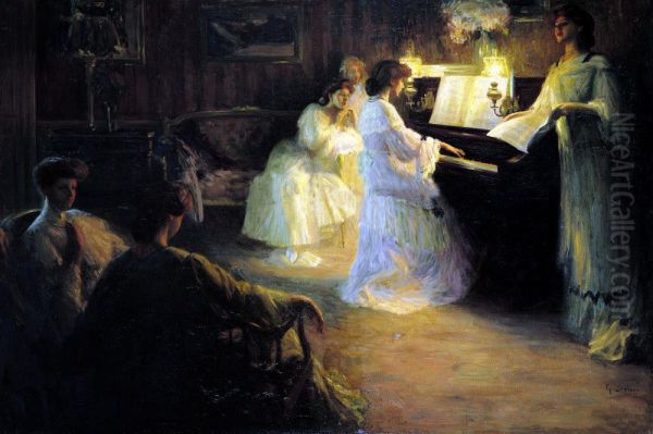 Mocas no piano Oil Painting by Gabriel Deluc