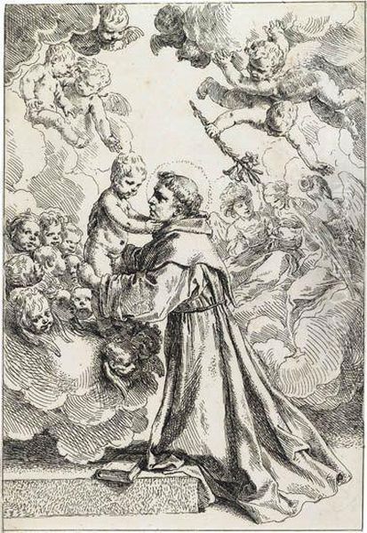 St.anthony Of Padua Adoring The Christ Child Oil Painting by Simone Cantarini Il Pesarese