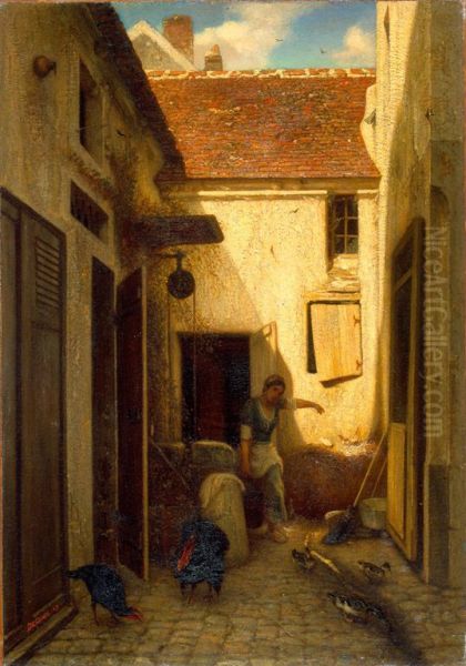 Cour de ferme Oil Painting by Alexandre-Gabriel Decamps