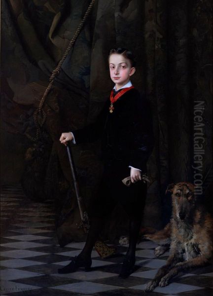 Portrait of King Alfonso XII of Spain as a child Oil Painting by Cecile Ferrere