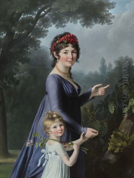 Presumed portrait of Marie-Genevieve Lemoine and her daughter Anne Aglae Deluchi Oil Painting by Marie-Victoire Lemoine