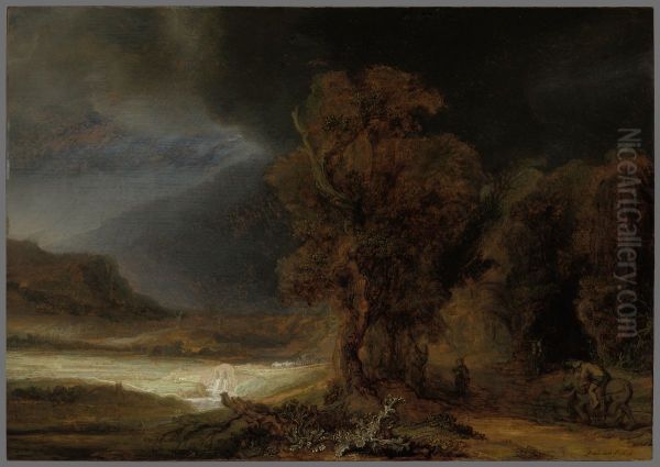 Landschap met de barmhartige Samaritaan Oil Painting by Rembrandt