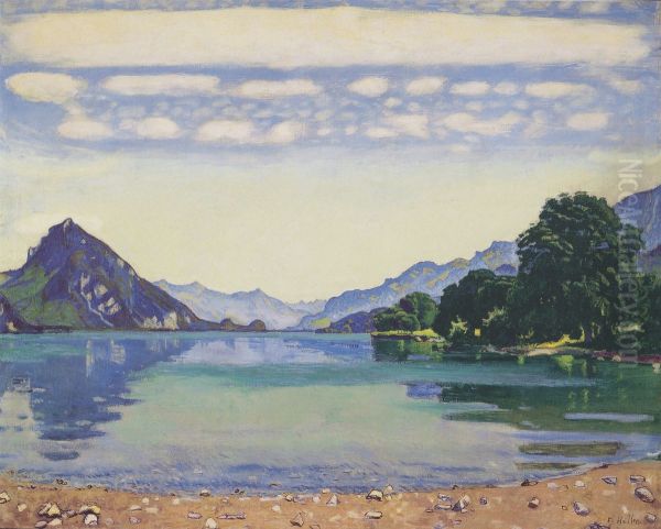 Der Thunersee von Lessigen aus Oil Painting by Ferdinand Hodler