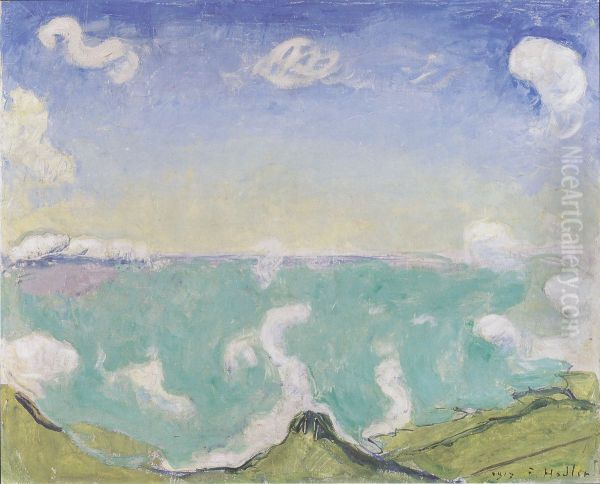 Landschaft bei Caux mit aufsteigenden Wolken Oil Painting by Ferdinand Hodler