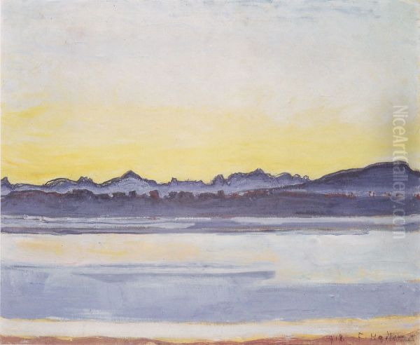 Genfersee mit Mont-Blanc vor Sonnenaufgang Oil Painting by Ferdinand Hodler