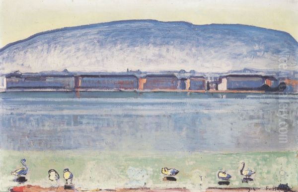 Genfersee mit sechs Schwanen Oil Painting by Ferdinand Hodler