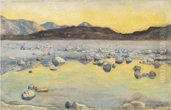 On the Bank of the Maggia in the Evening Oil Painting by Ferdinand Hodler