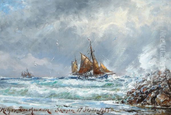 September storm ved Skagen Sonderstrand Oil Painting by Holger Drachmann