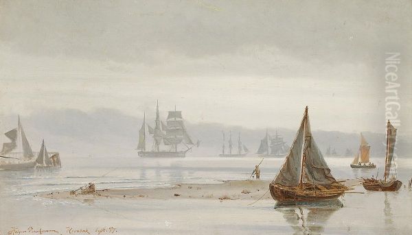 The coast at Hornbaek in the morning mist. Oil Painting by Holger Drachmann