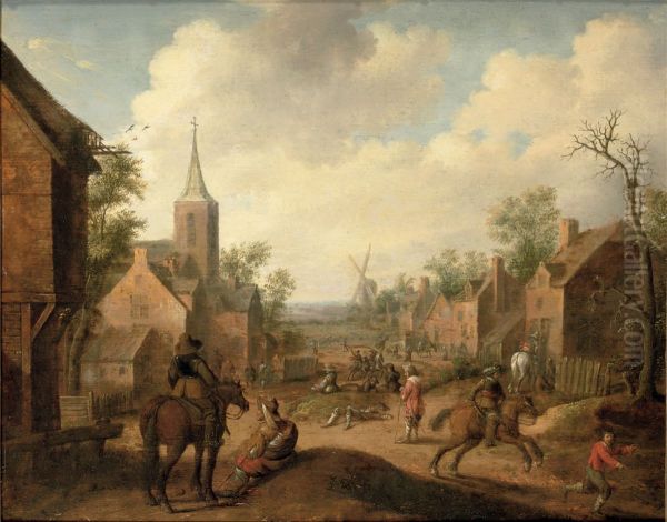 Soldiers plundering a village Oil Painting by Joost Cornelisz Droochsloot