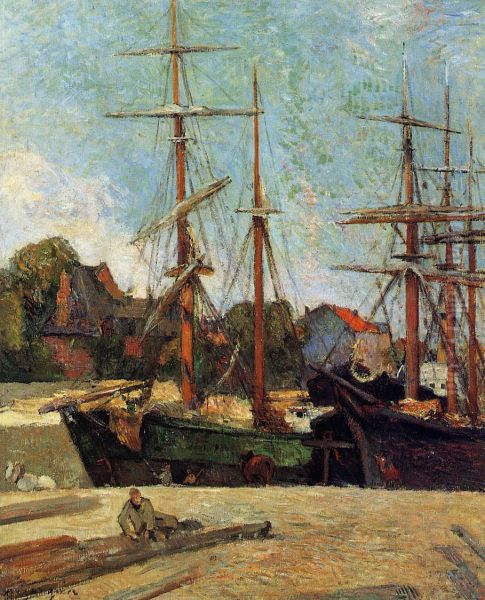 Goelette et trois-mats a quai, ou Bateaux au port Oil Painting by Paul Gauguin