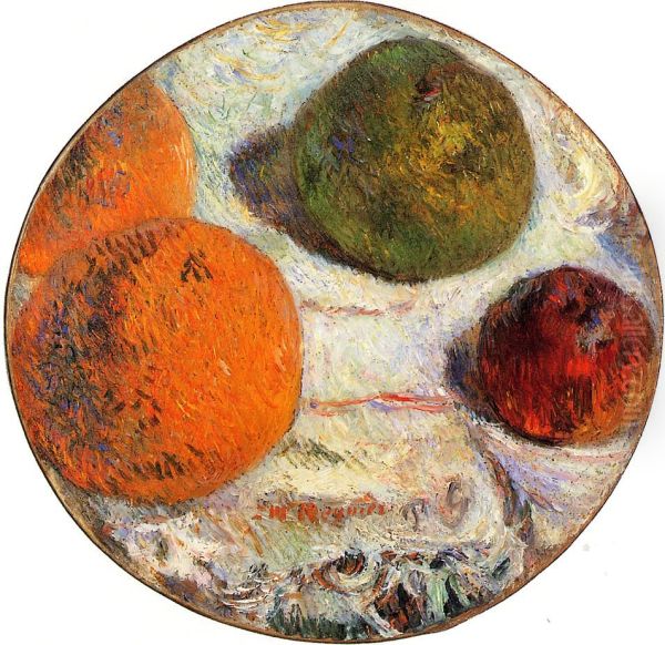 Fruits, decor de tambourin; ou Tambourin decore de fruits Oil Painting by Paul Gauguin