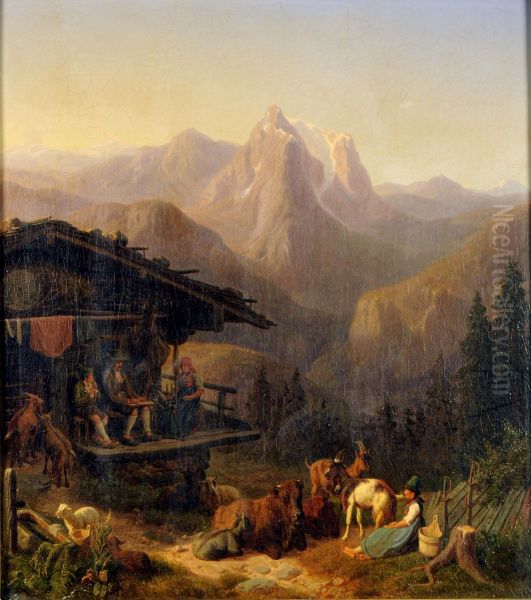 Au Pied Du Chalet Oil Painting by Gustav Jakob Canton