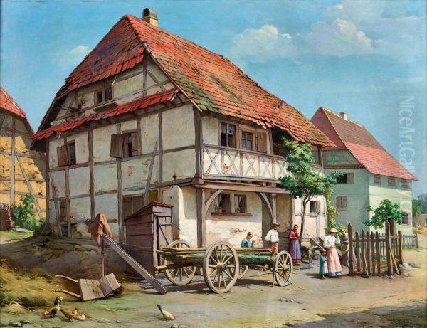 Lively ancient Alsatian farm Oil Painting by Emmanuel Benner