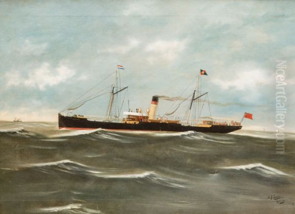 The Steam ShipWharfeat Sea Oil Painting by Harry J. Jansen