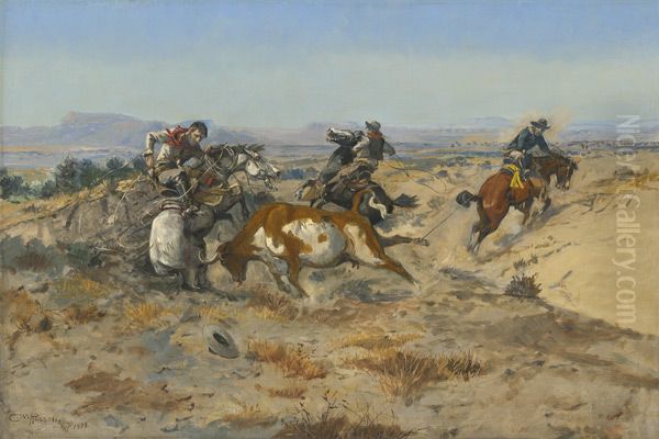 When Cowboys Get in Trouble (The Mad Cow) Oil Painting by Charles Marion Russell