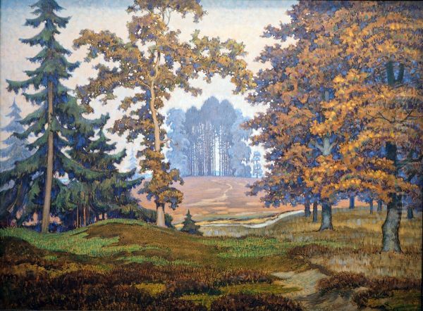 Baumgruppen in der Heide Oil Painting by Albert Konig