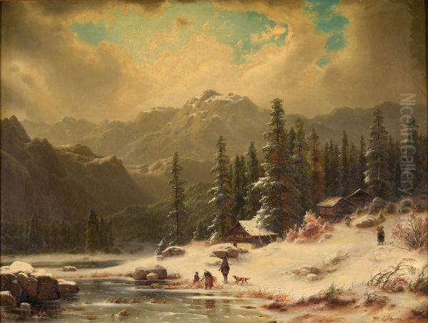 Winter idyll Oil Painting by Ludwig Scheins