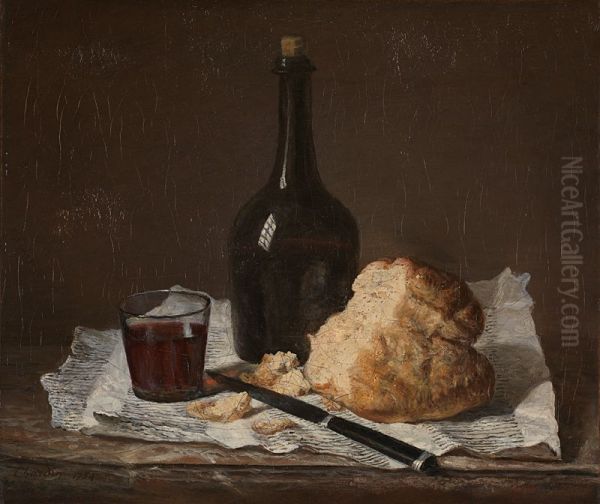 Still Life with Bottle, Glass and Loaf Oil Painting by Jean-Baptiste-Simeon Chardin