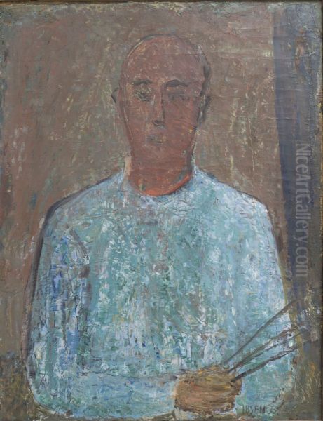 The blue painter (self-portrait) Oil Painting by Immanuel Ibsen