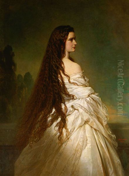 Kaiserin Elisabeth von Osterreich mit aufgelostem Haar, Kniestuck Oil Painting by Franz Xaver Winterhalter