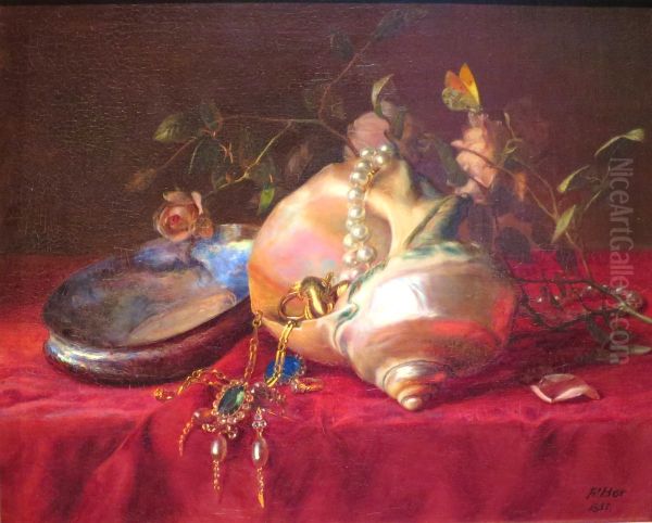 Seashells and Jewelry Oil Painting by Frants Diderik Boe