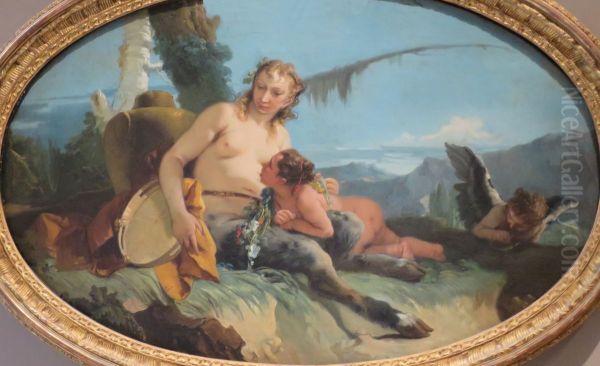 Satyress with Two Putti and a Tambourine Oil Painting by Giovanni Battista Tiepolo