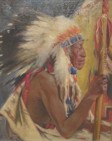 Taos War Chief Oil Painting by Julius Rolshoven