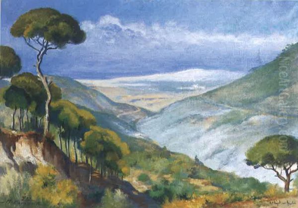 Vue De Araya. Oil Painting by Moustafa Farroukh