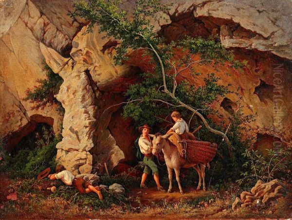 Rastande Sallskap Vid Grotta Oil Painting by Axel Leopold Cantzler