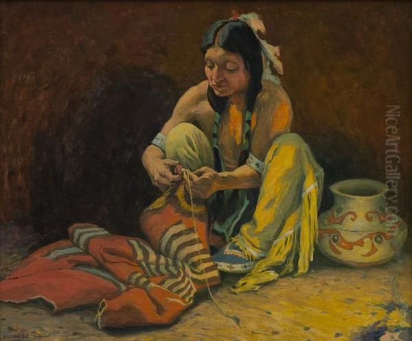 The Blanket Mender Oil Painting by E. Irving Couse