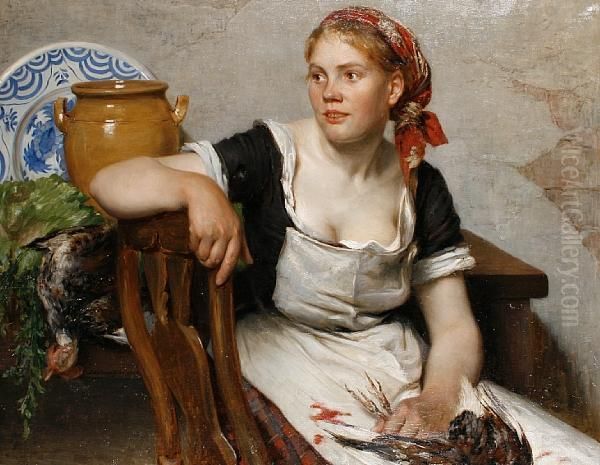 The Kitchen Girl Oil Painting by Johan Oscar Cantzler