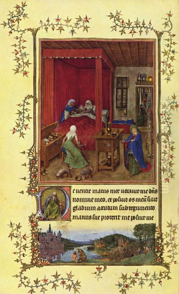 Tres Belles Heures de Notre-Dame (Turin-Mailander Gebetbuch), Szene: Die Geburt Johannes' des Taufers Oil Painting by unknown