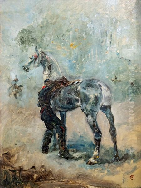 Artillery saddling his horse Oil Painting by Henri De Toulouse-Lautrec