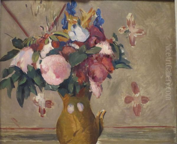 Vase of  Flowers, after Cezanne Oil Painting by Odilon Redon