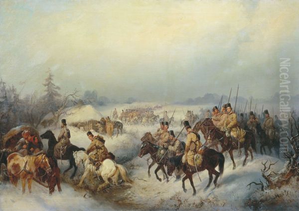 Cossacks on the march Oil Painting by Konstantin Filippov