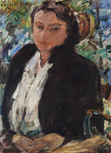 Portrat Charlotte Corinth in gruner Samtjacke Oil Painting by Lovis Corinth