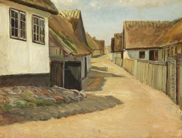 A street in Gilleleje. Oil Painting by Albert Gottschalk