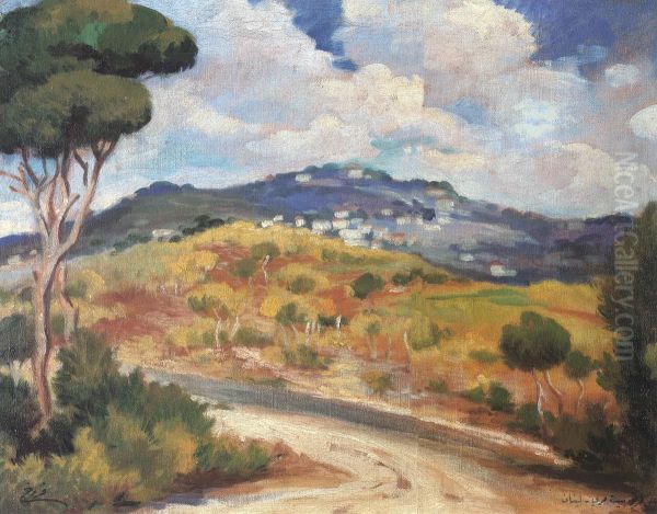 On the Road to Beit Mery. Oil Painting by Moustafa Farroukh