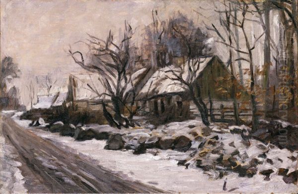 From Sct. Jorgensbjerg near Roskilde. Grey Winter's Day. Oil Painting by Albert Gottschalk