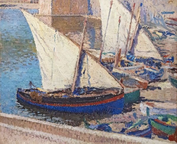 Barques de peche aCollioure Oil Painting by Henri-Jean Guillaume Martin