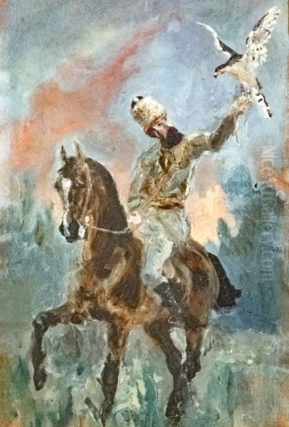 Alphonse de Toulouse-Lautrec as a falconer Oil Painting by Henri De Toulouse-Lautrec