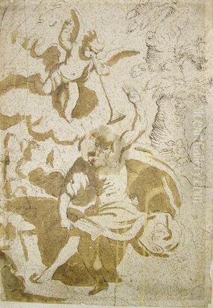 Cherub Hailing A Seated Prophet Oil Painting by Domenico Maria Canuti