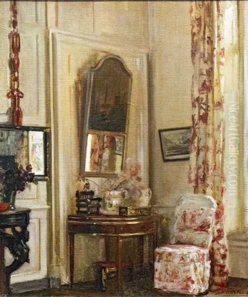 The pink living room Oil Painting by Jacques-Emile Blanche