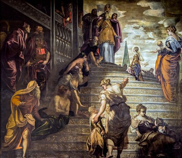 Presentation of Mary in the TempleFrancais:Presentation de Marie au templeItaliano:Presentazione al tempio della Vergine Oil Painting by Jacopo Tintoretto